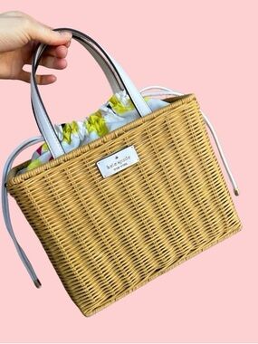 Kate Spade Wicker Optional Crossbody with White Leather Trim, Lemon design Liner
